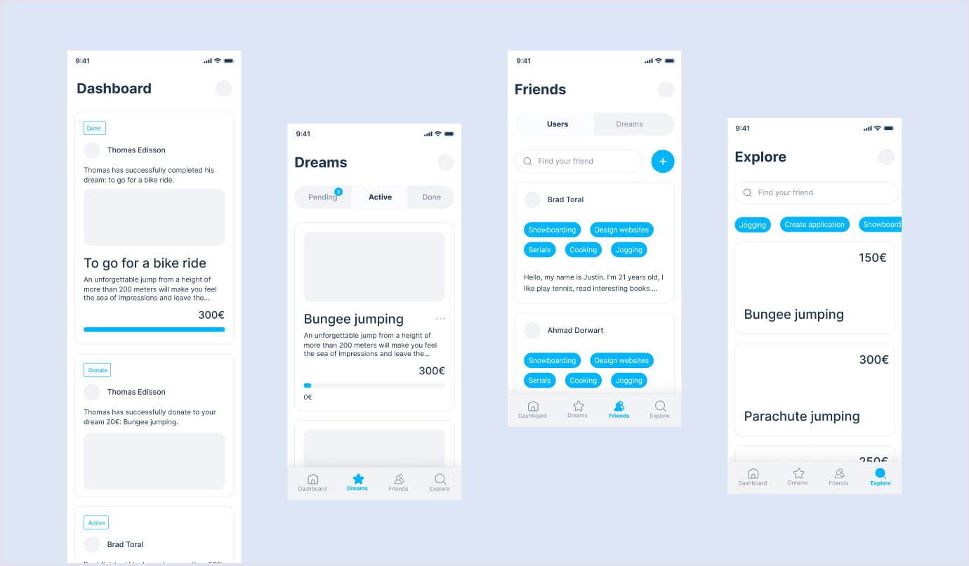 Clickable prototype for an app Clickable prototypes
