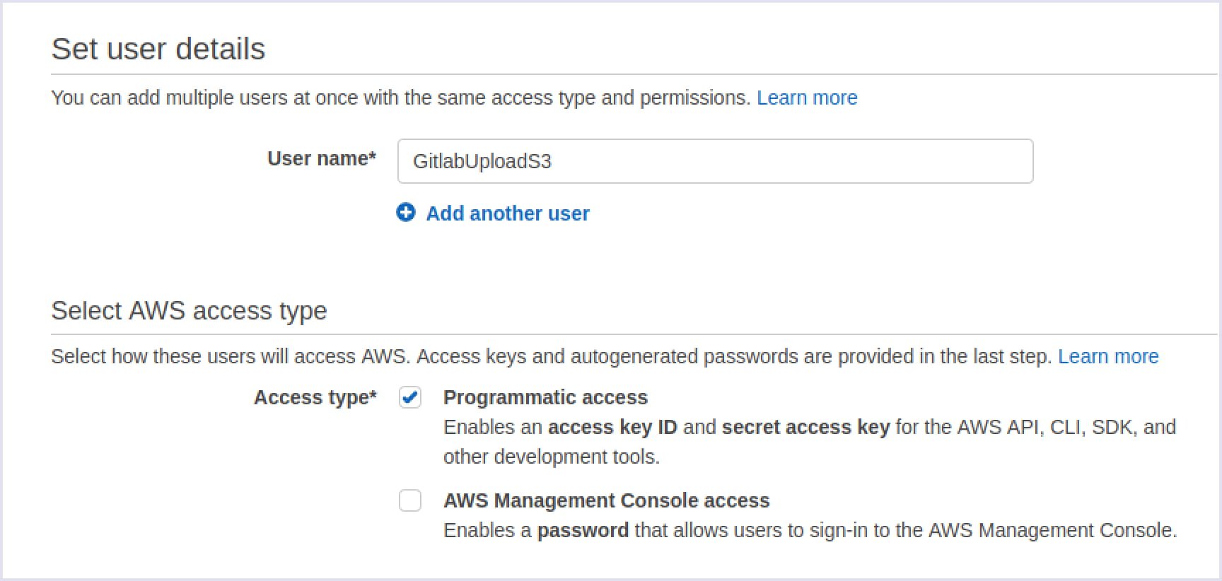 Choose the Programmatic access to AWS