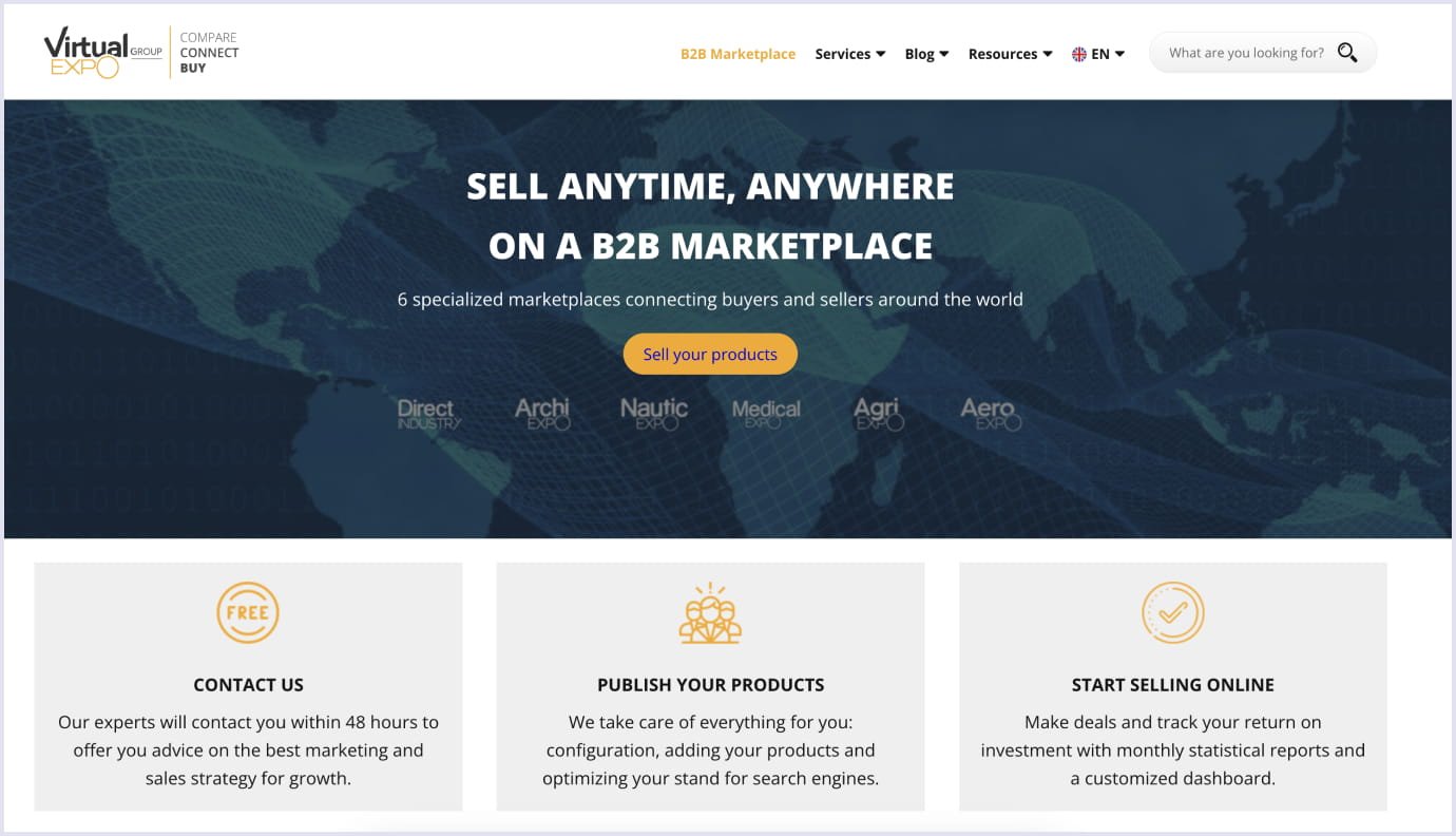 Example of a B2B marketplace by VirtualExpo