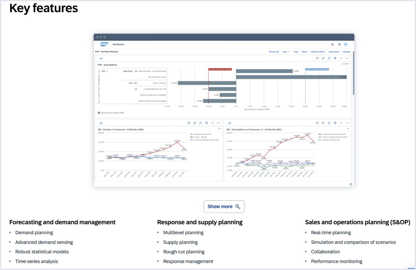 Key features of the Integrated Business Planning product by SAP