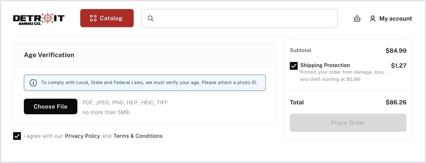 Age verification in Detroit Ammo marketplace