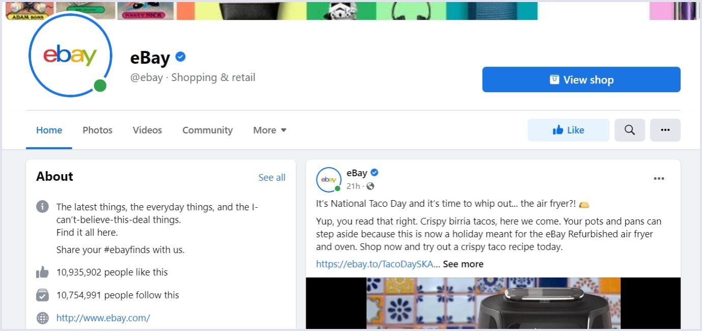 social media of eBay