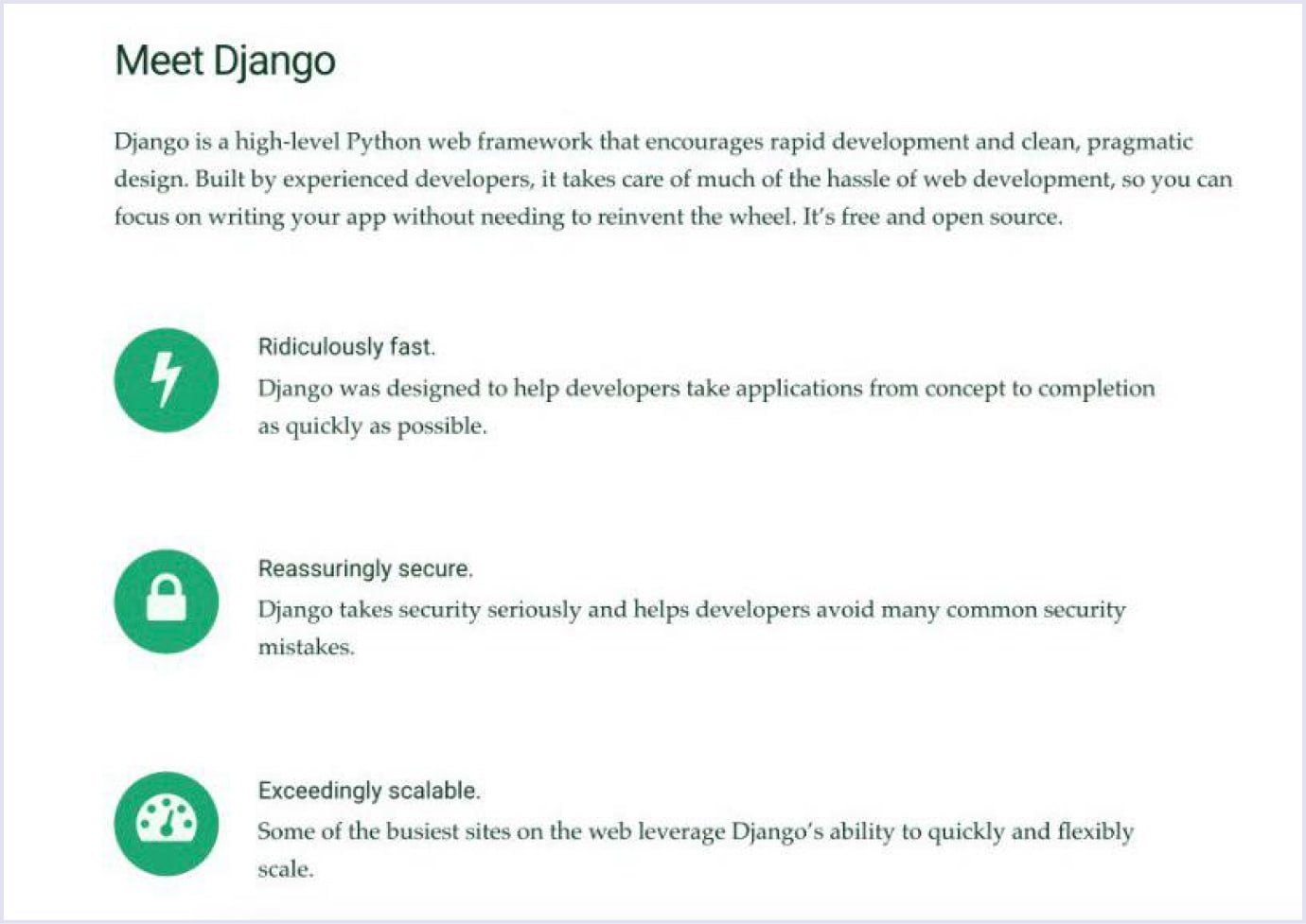 Django web framework features: speed, security, and scalability