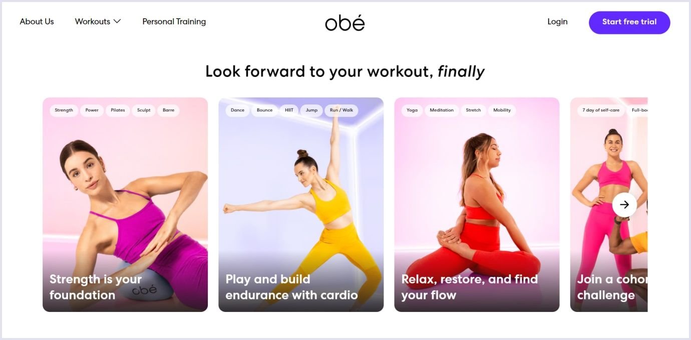 Obé fitness streaming website