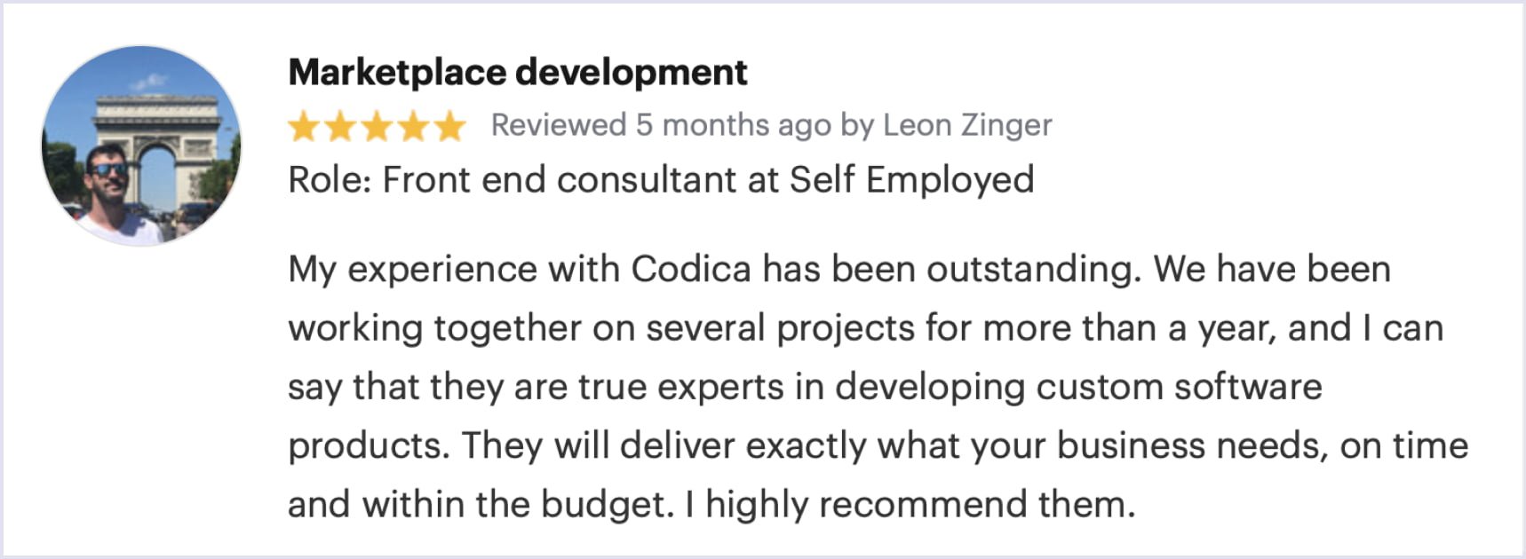 A client's review on GoodFirms | Codica
