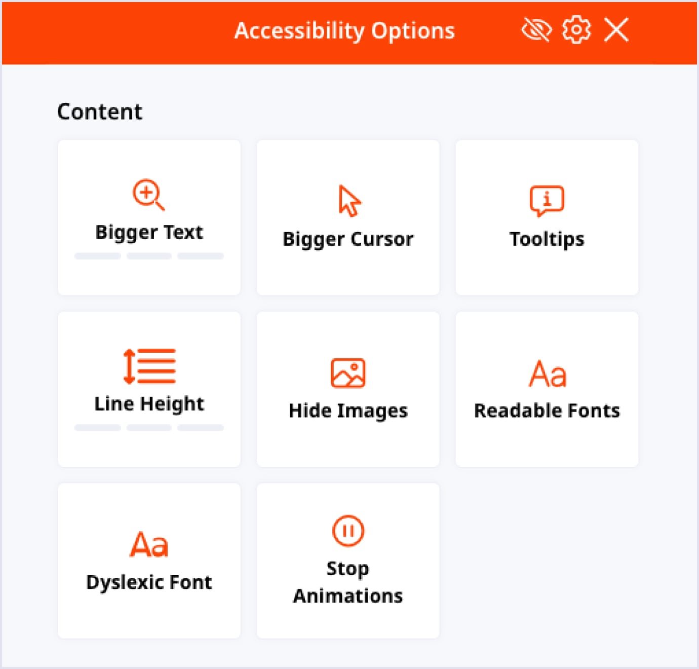 Example of accessibility features