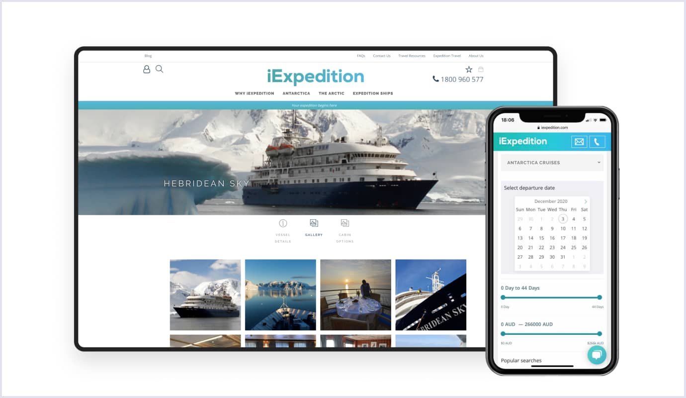 A travel website for Arctic and Antarctic tours created by Codica