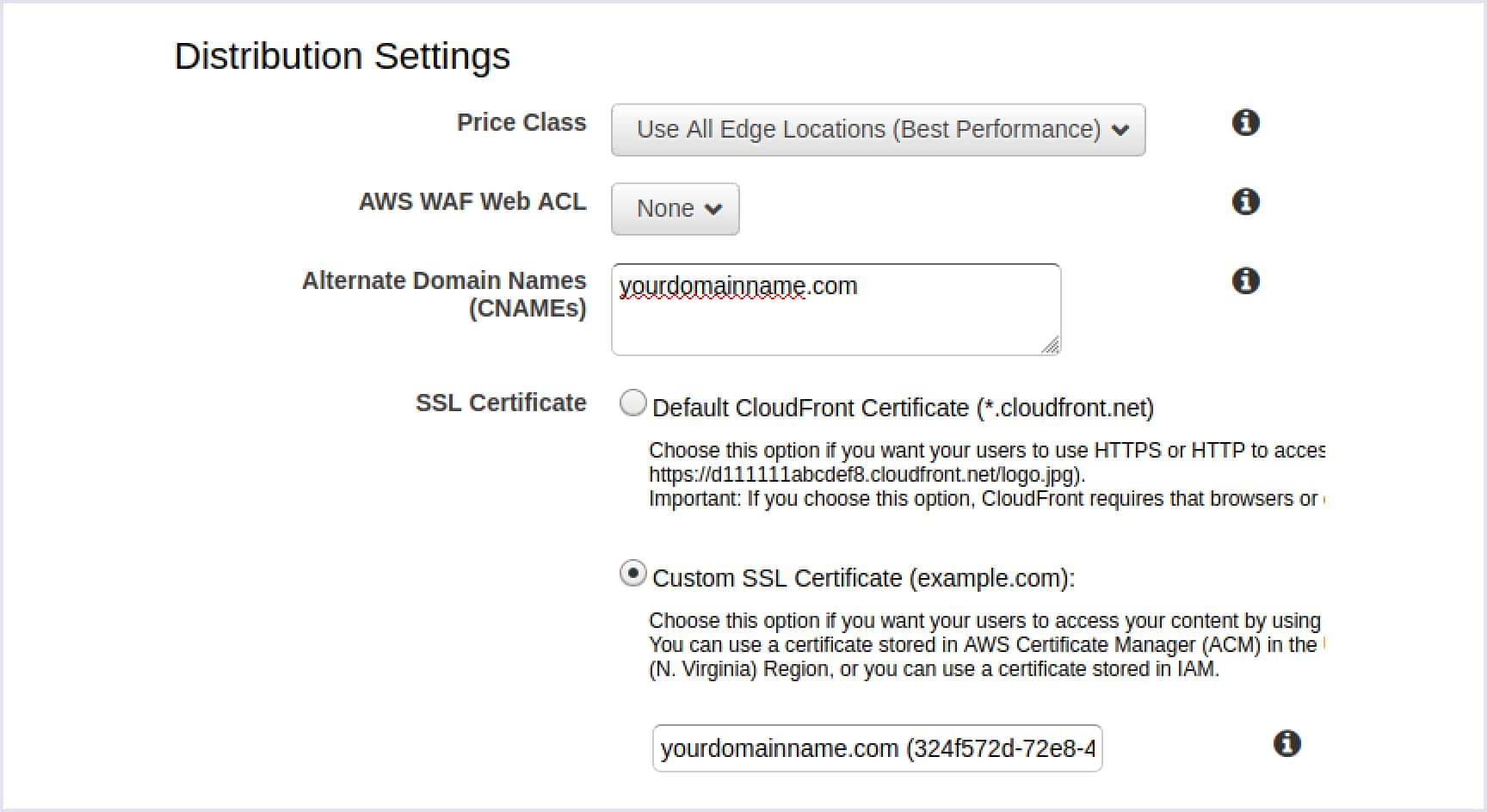 Choosing the Custom SSL certificate