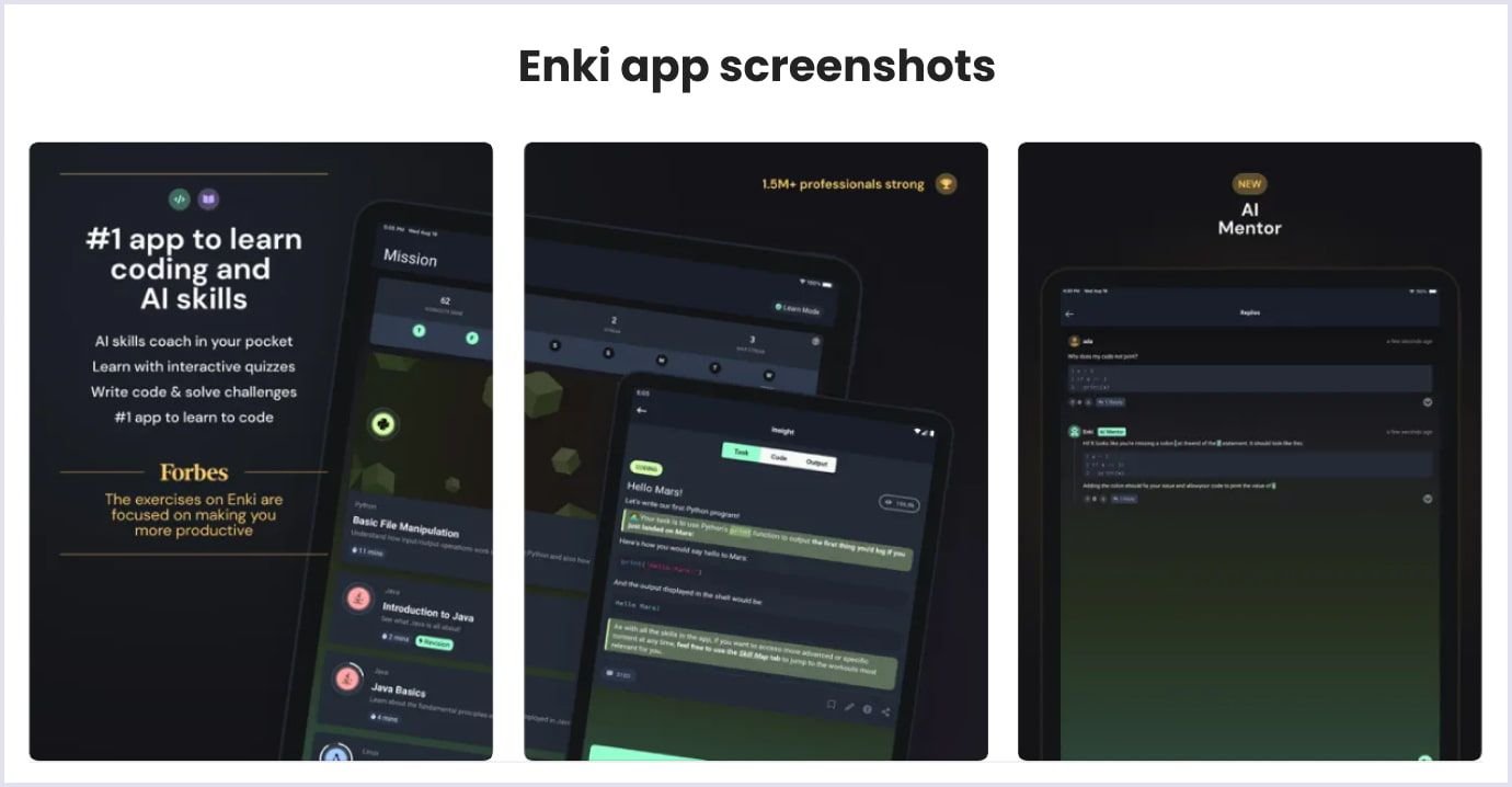 Enki app screenshots