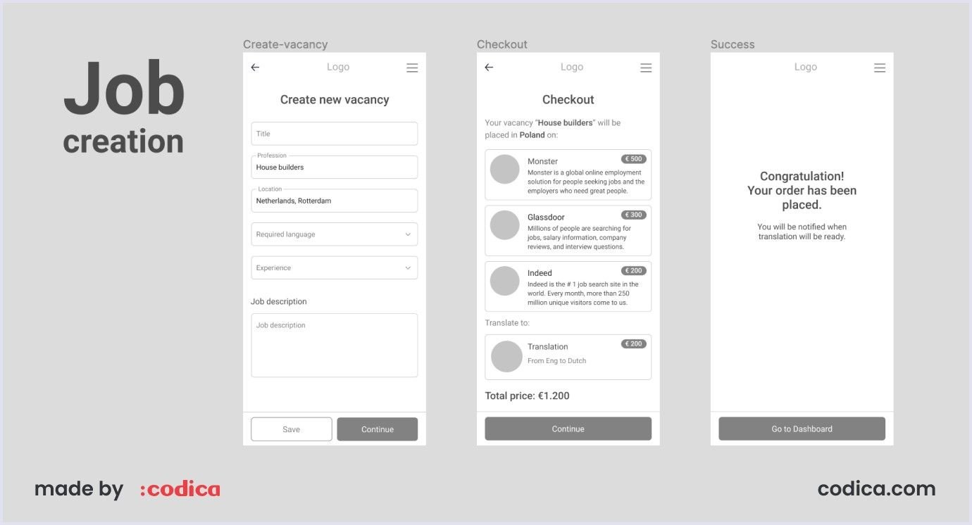 Job creation flow for UX discovery phase