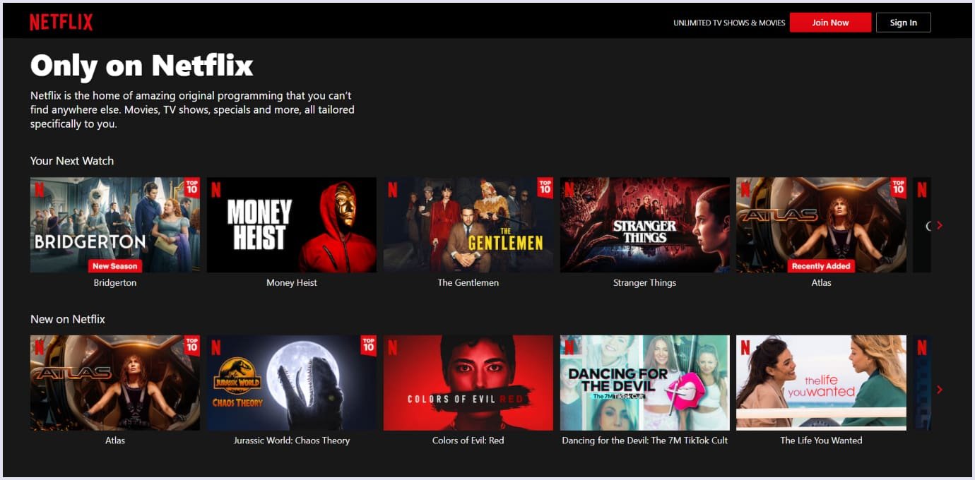 Netflix entertainment streaming website