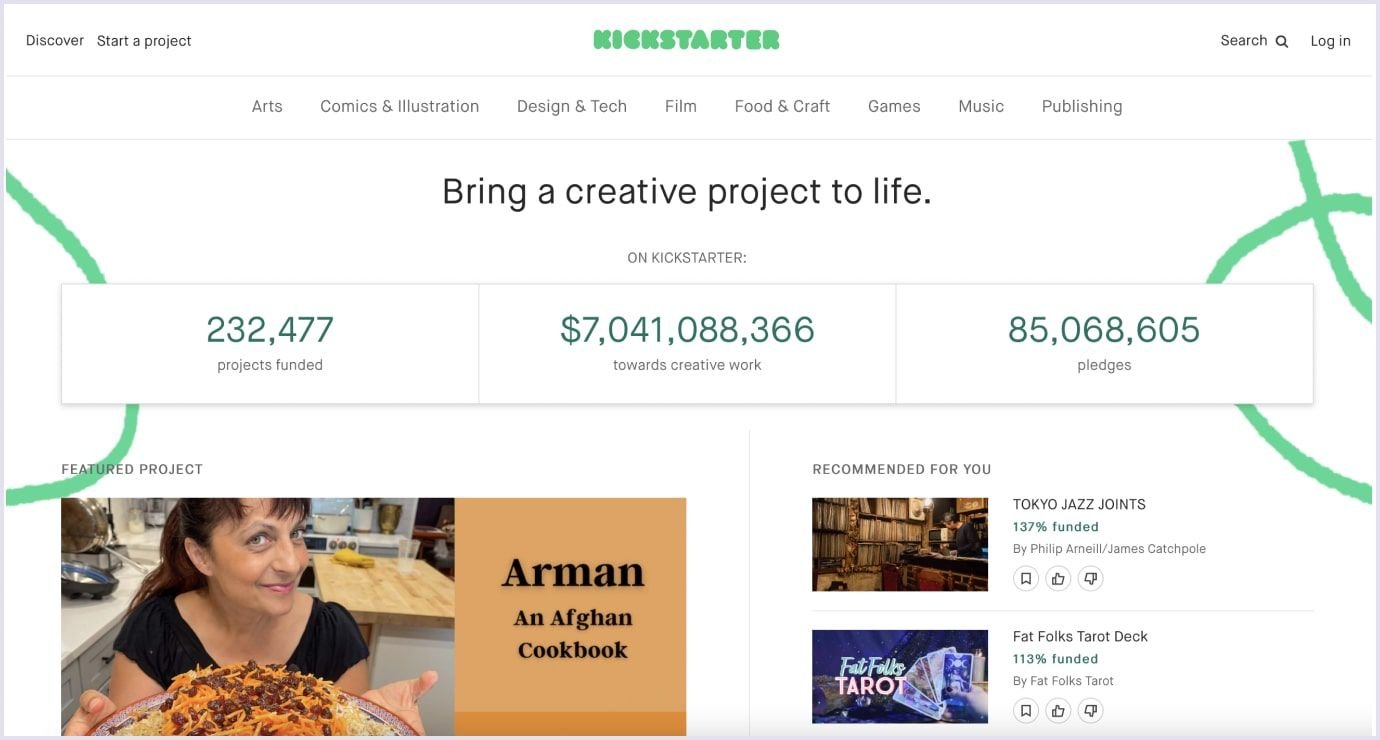 Global crowdfunding platform example: Kickstarter