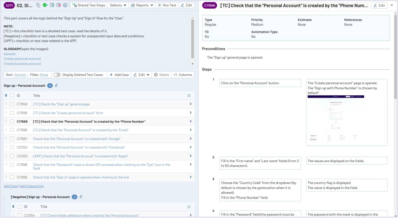 Checklists and test cases in software development