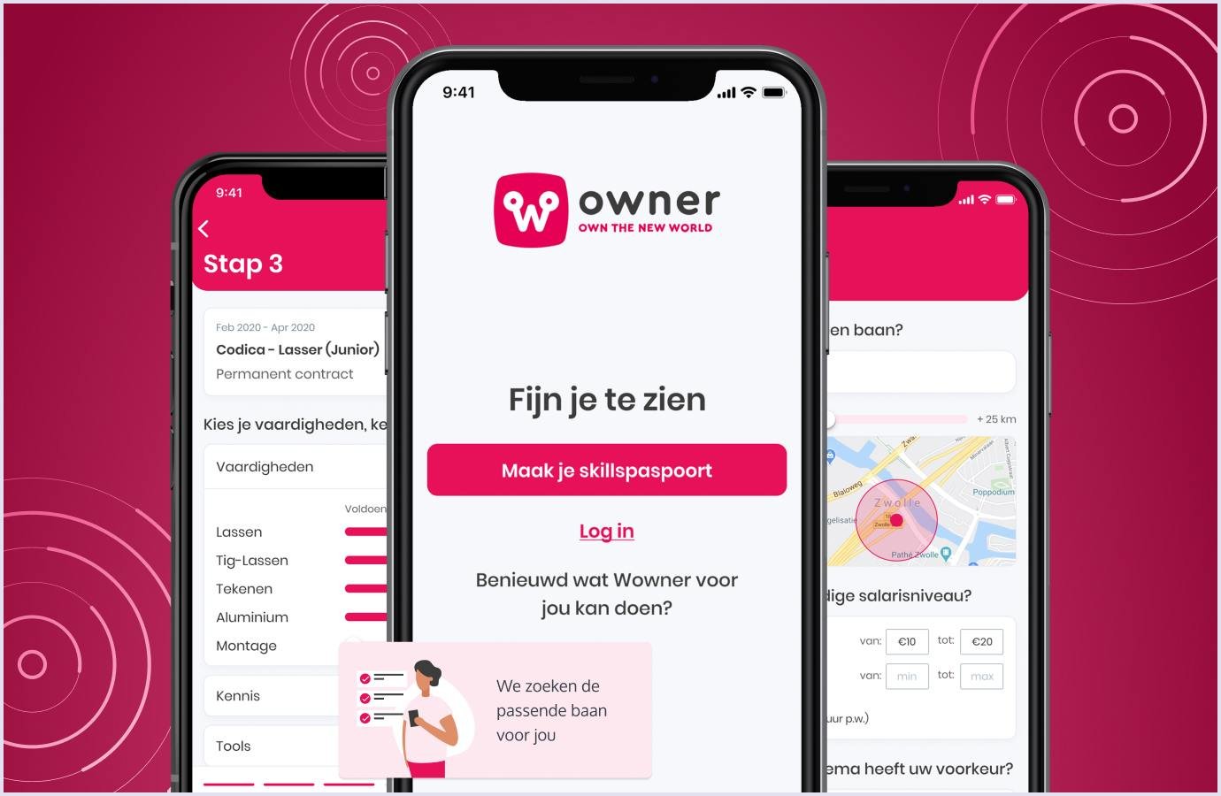 Wowner job matching PWA Mobile screens of Wowner intelligent job matching platform