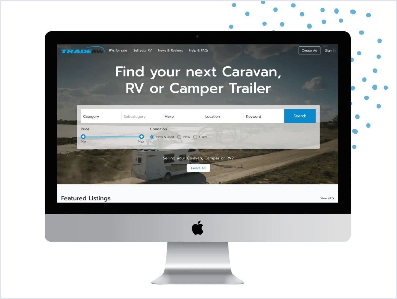 TradeRVs caravan selling website by Codica