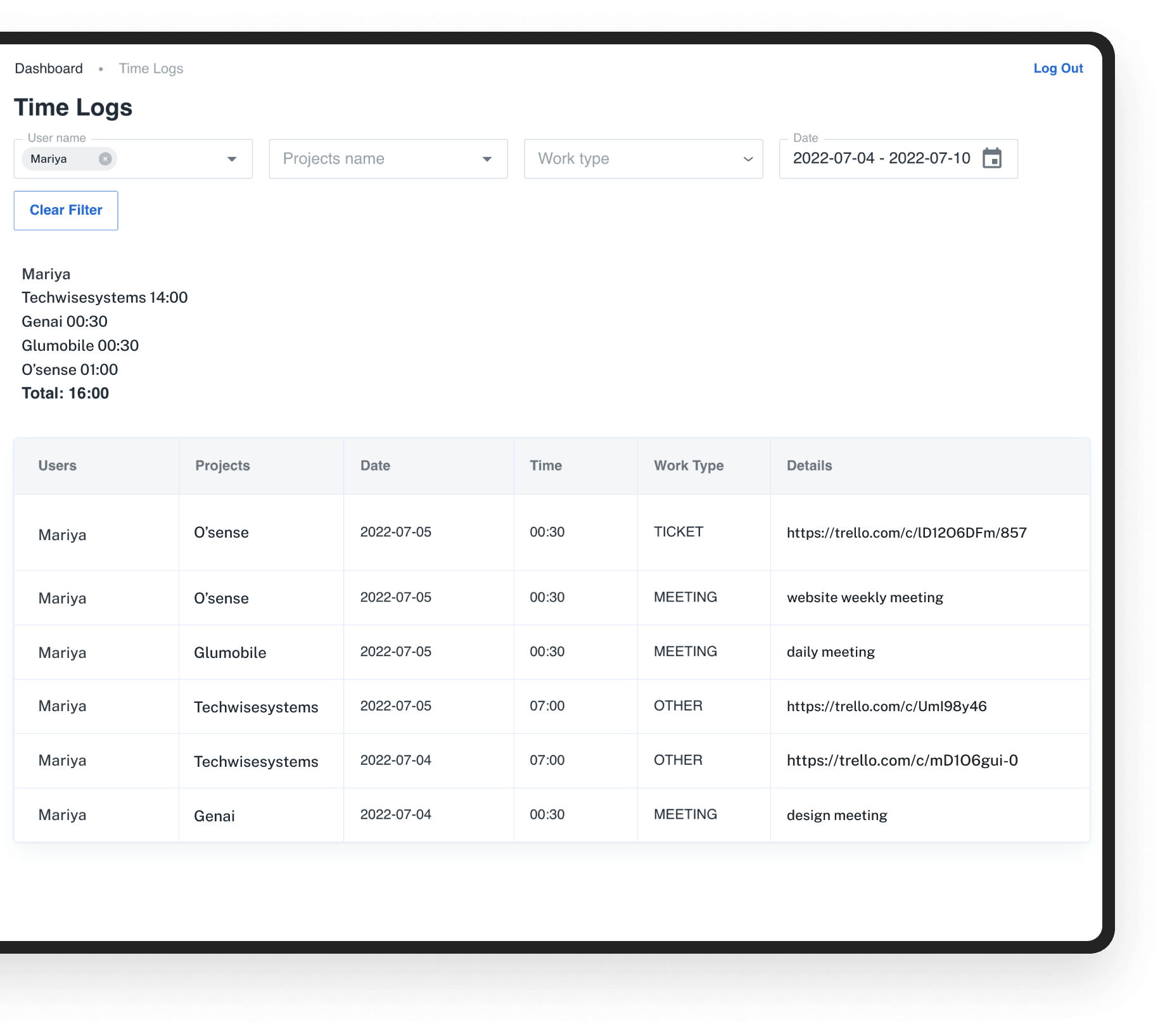 Tailored timesheets for work time tracker | Codica