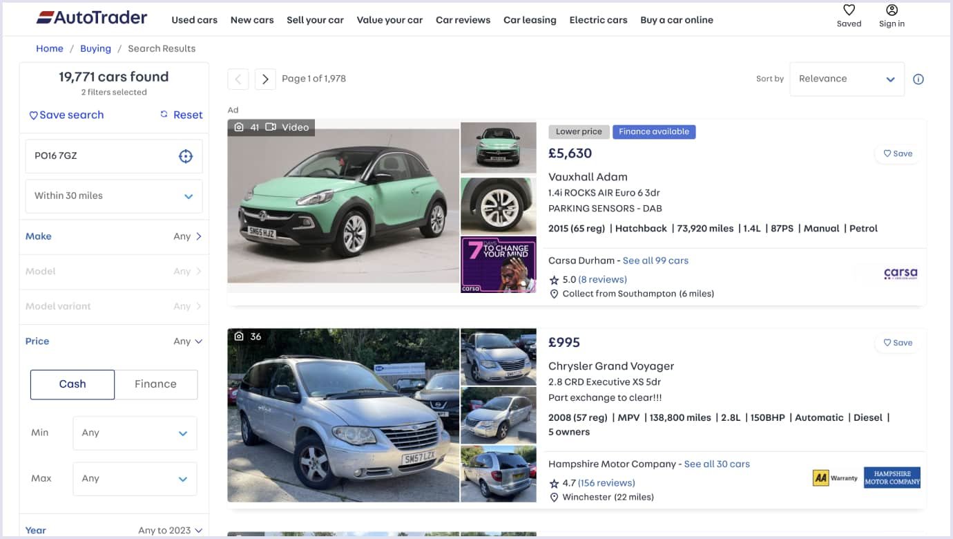 The car search opportunities on Autotrader