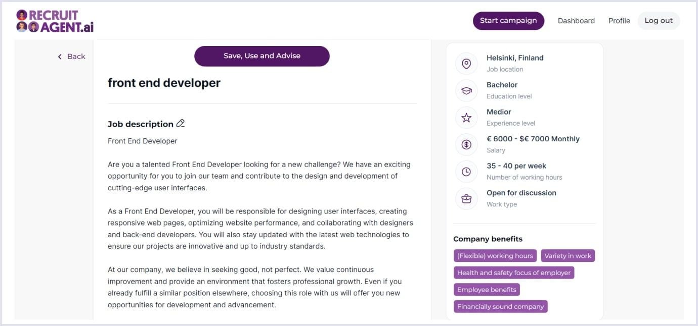 RecruitaAgent.ai job listing