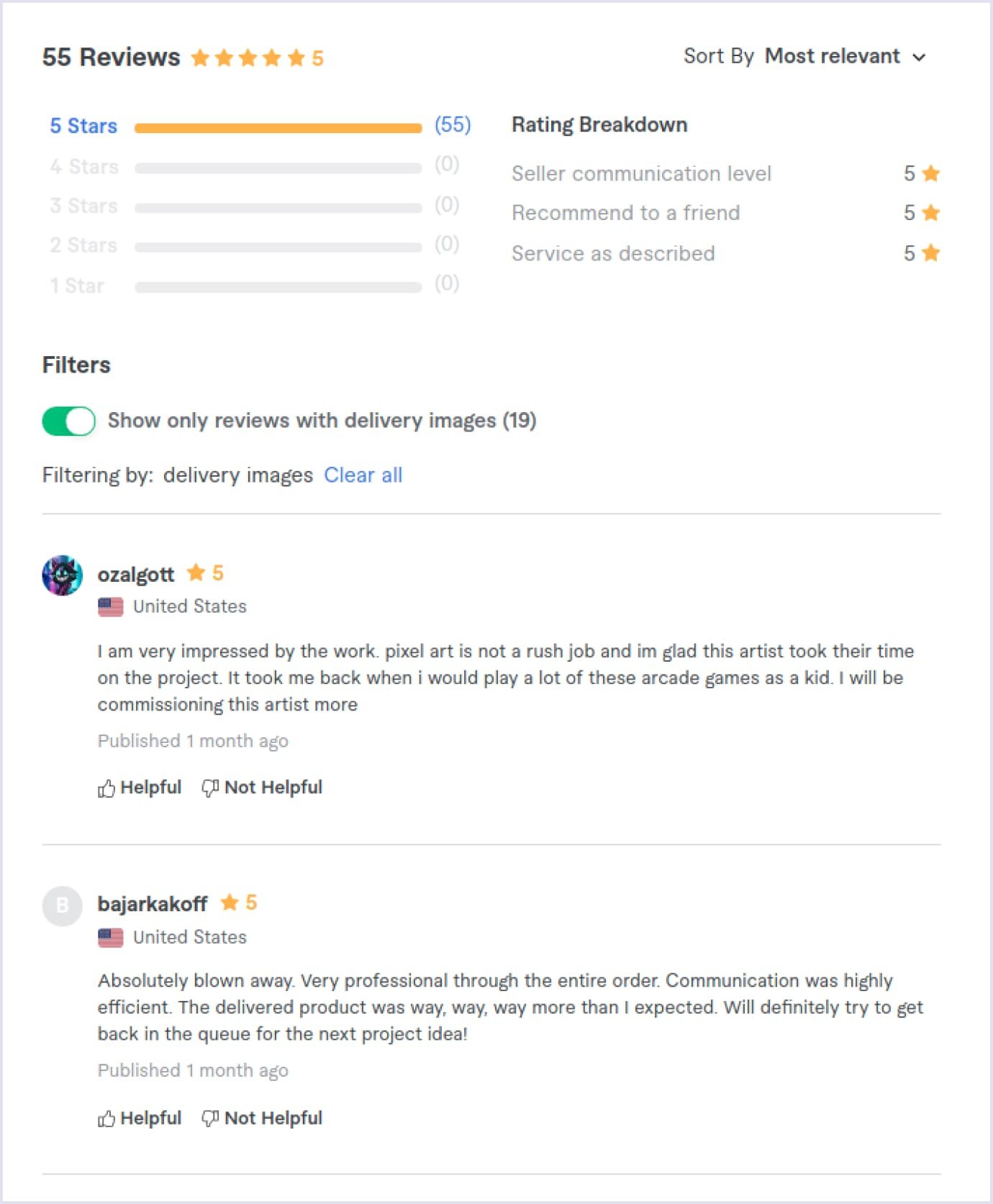 How reviews and feedback system looks like