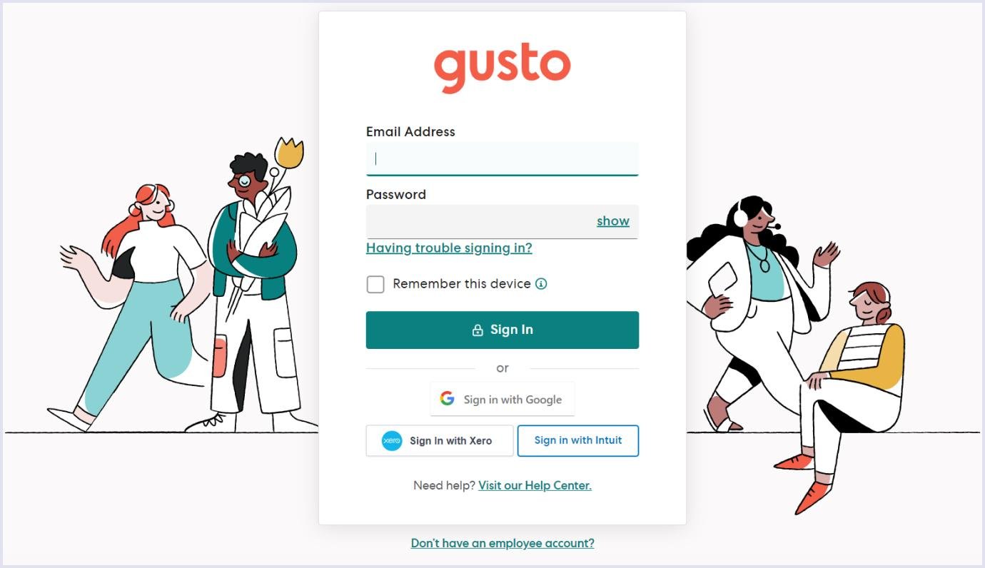 Sign-up process on the Gusto website