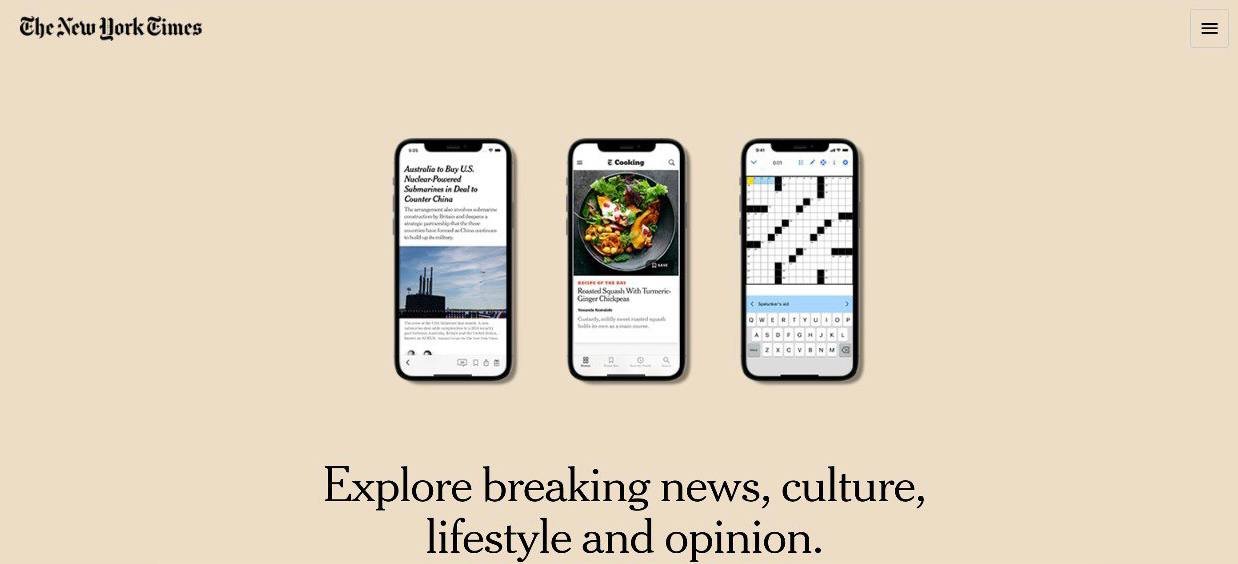 The existing website of The New York Times