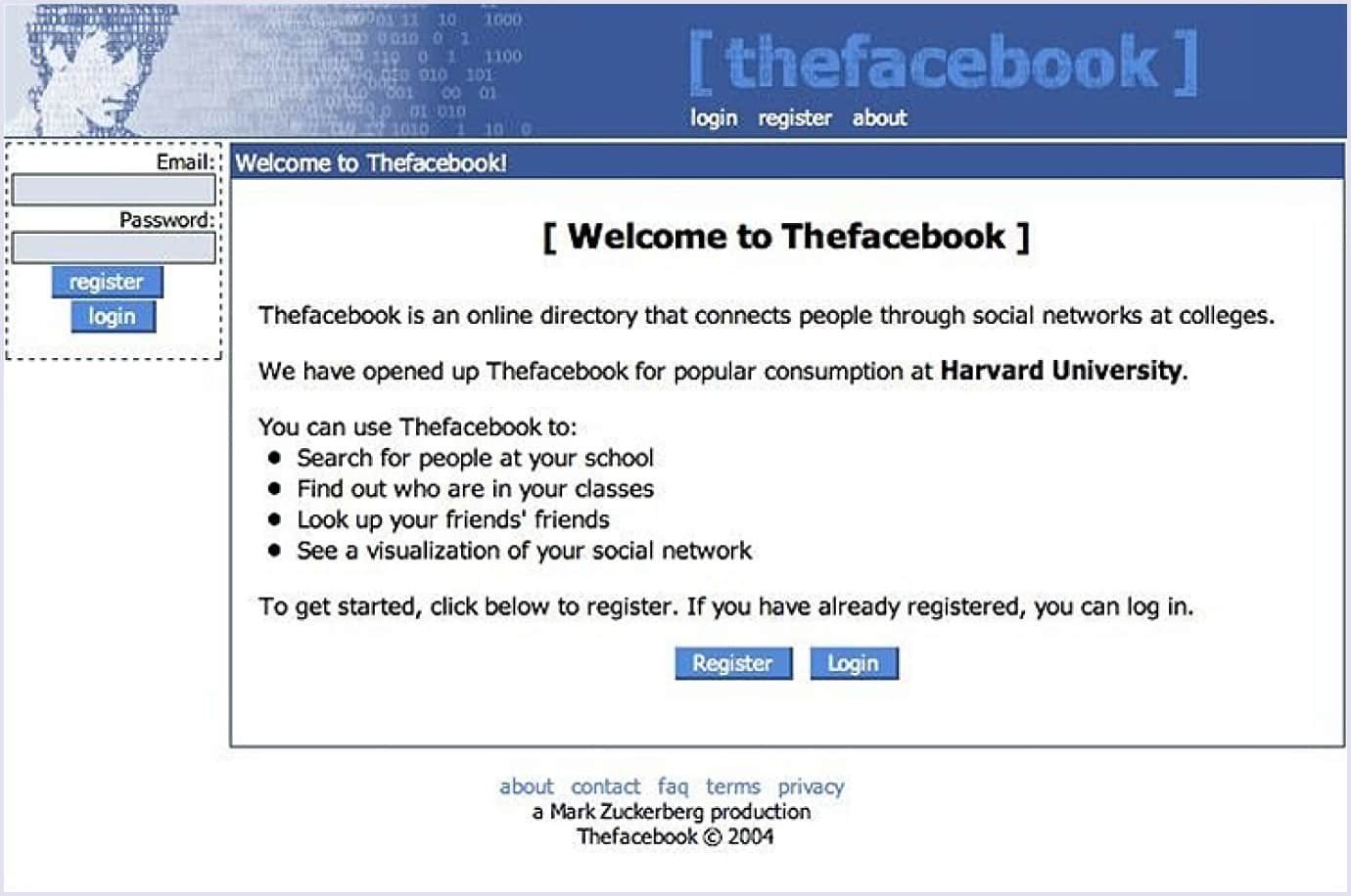 Example of Facebook’s first MVP