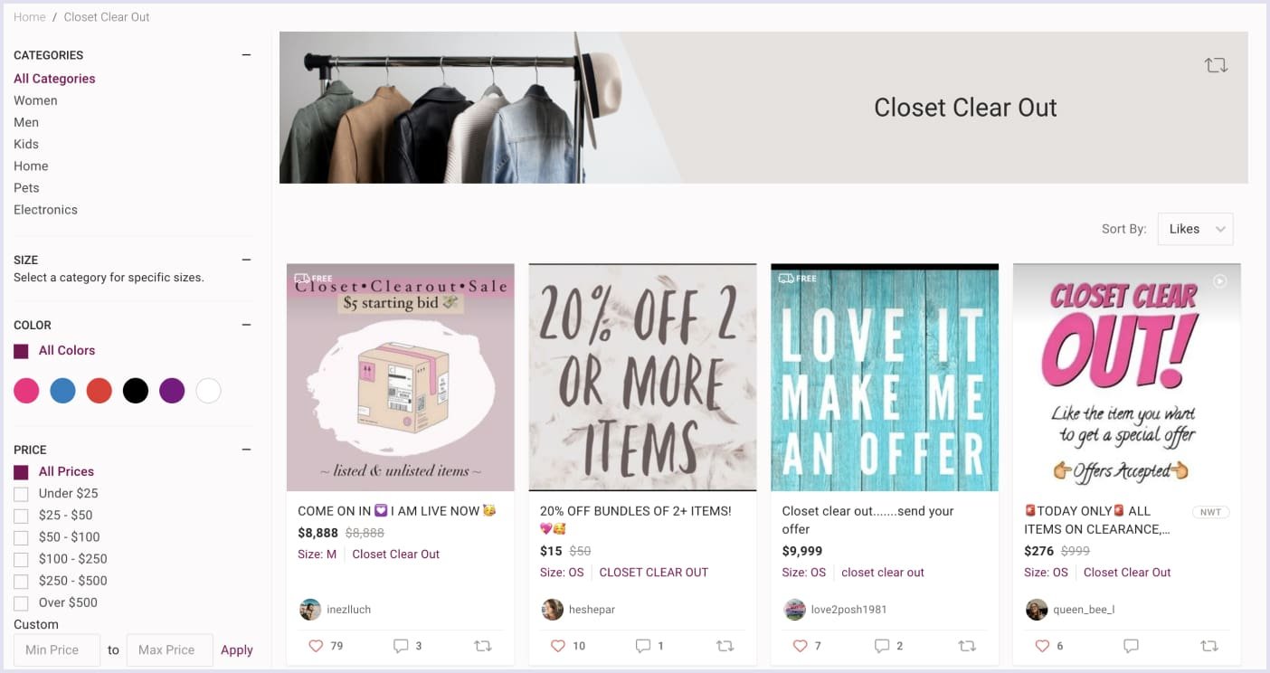 Example of Closet Clear Out listings on Poshmark