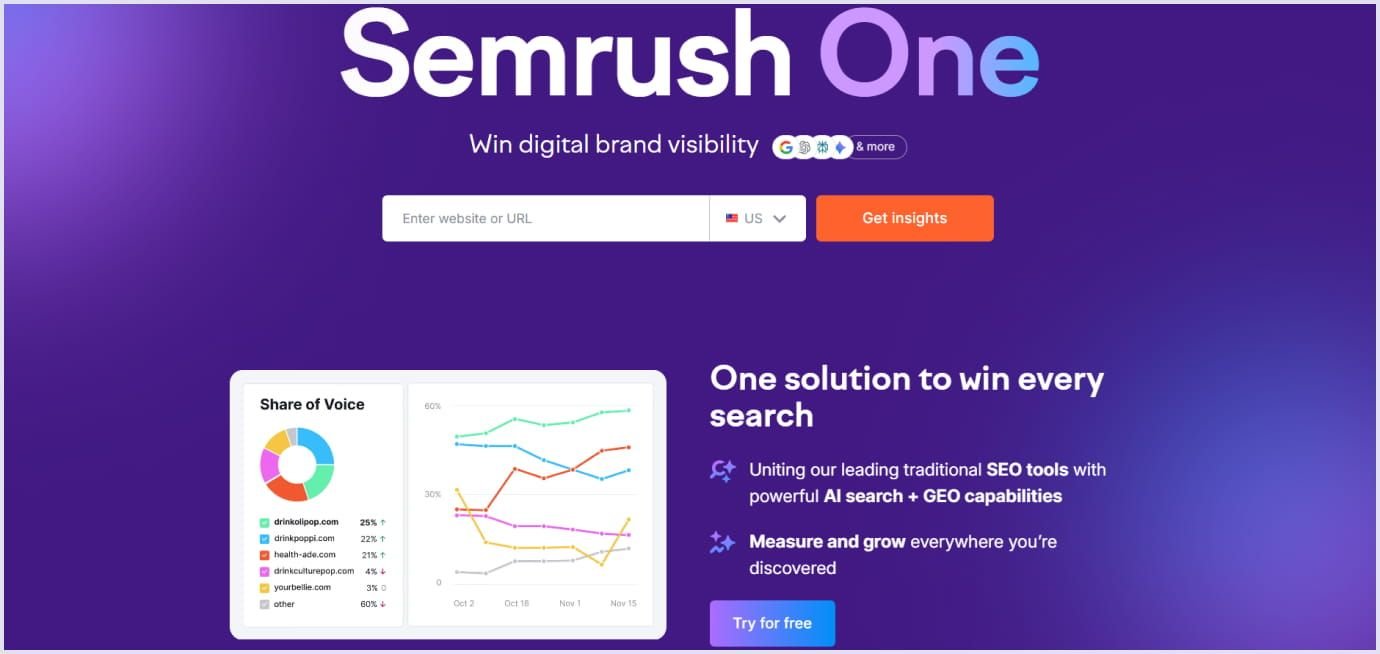 Semrush home page design Semrush home page