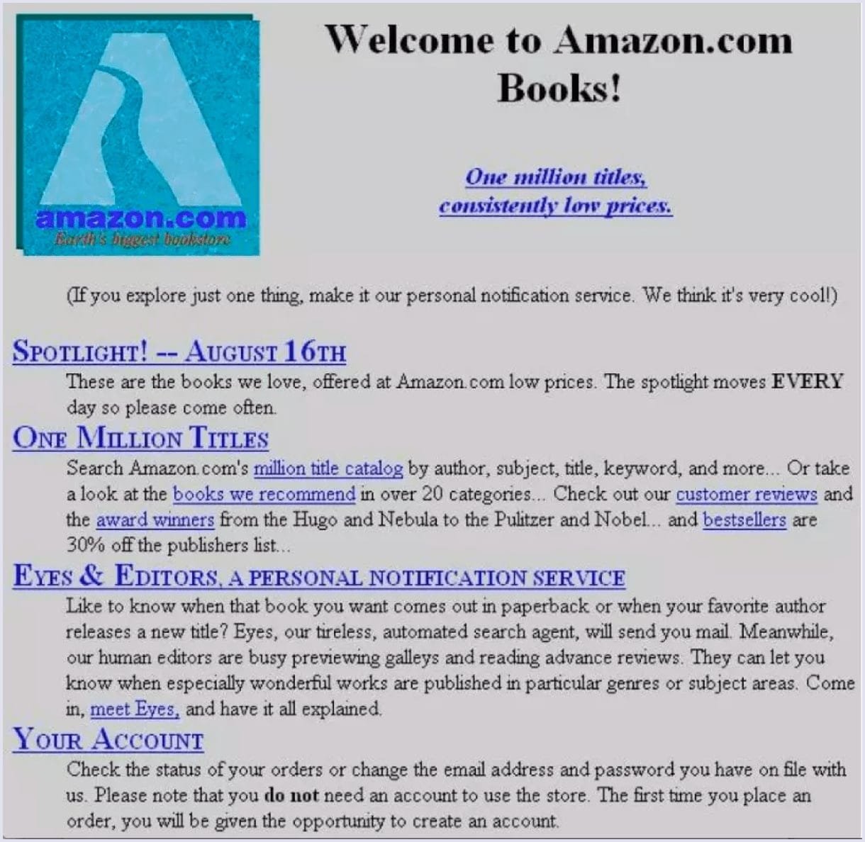 Amazon website's early version