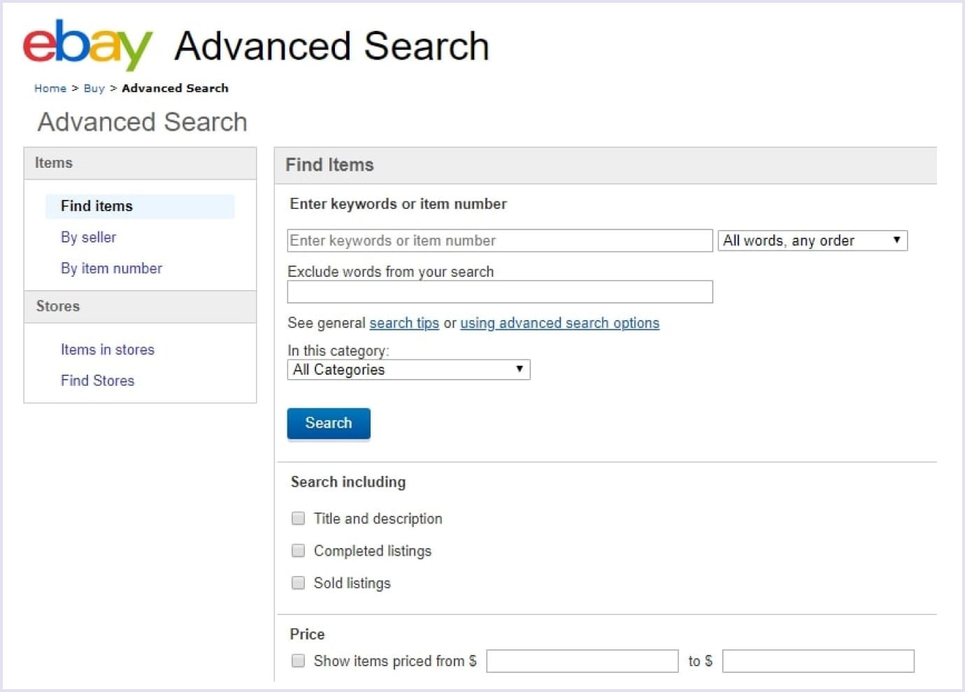 Advanced search as a marketplace feature on eBay