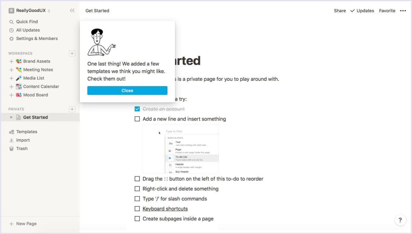 Notion onboarding page