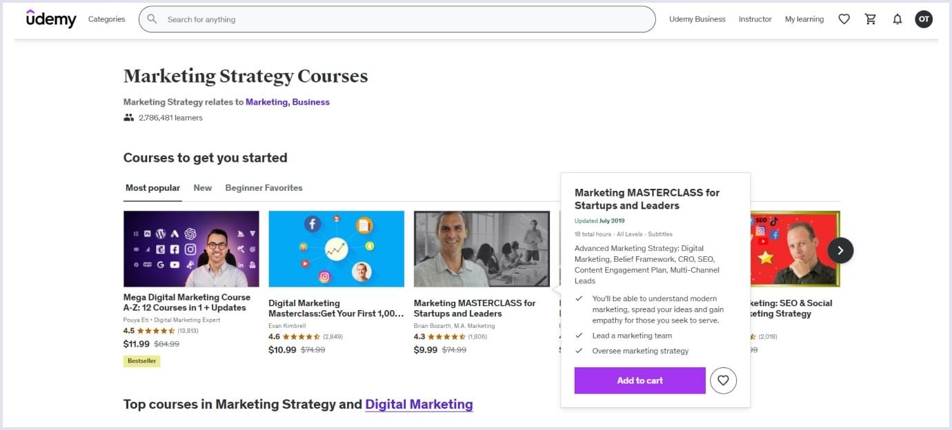 Udemy course page