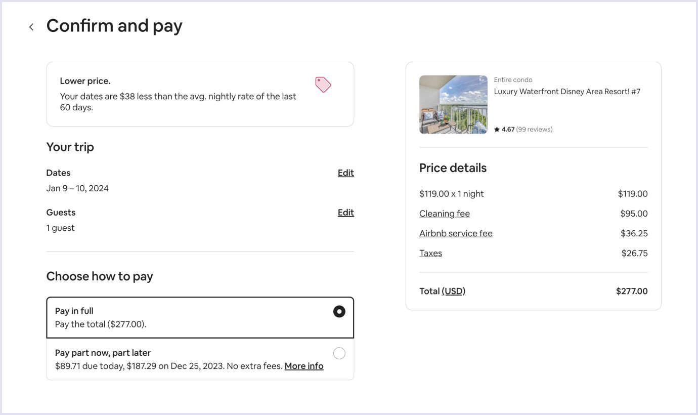 Airbnb website payment system