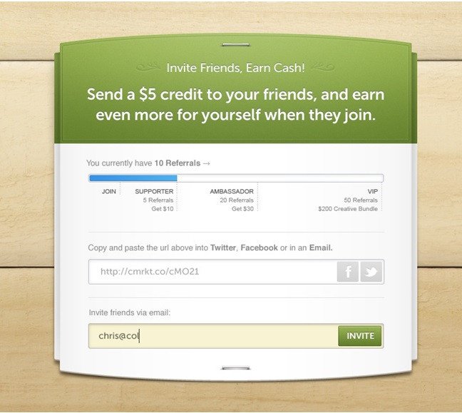 Referral system by Creative Market | Codica