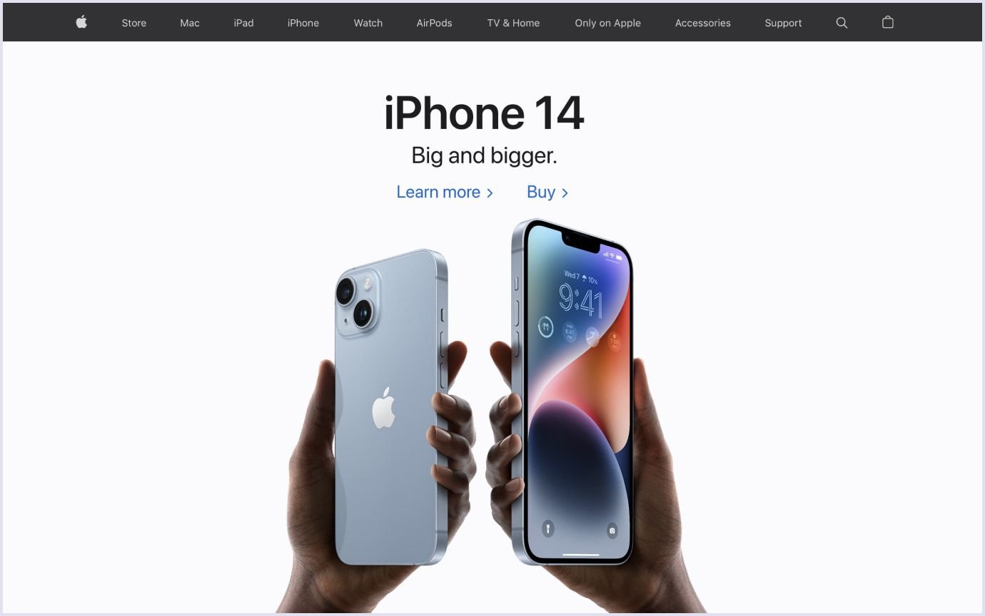 Example of corporate website development by Apple
