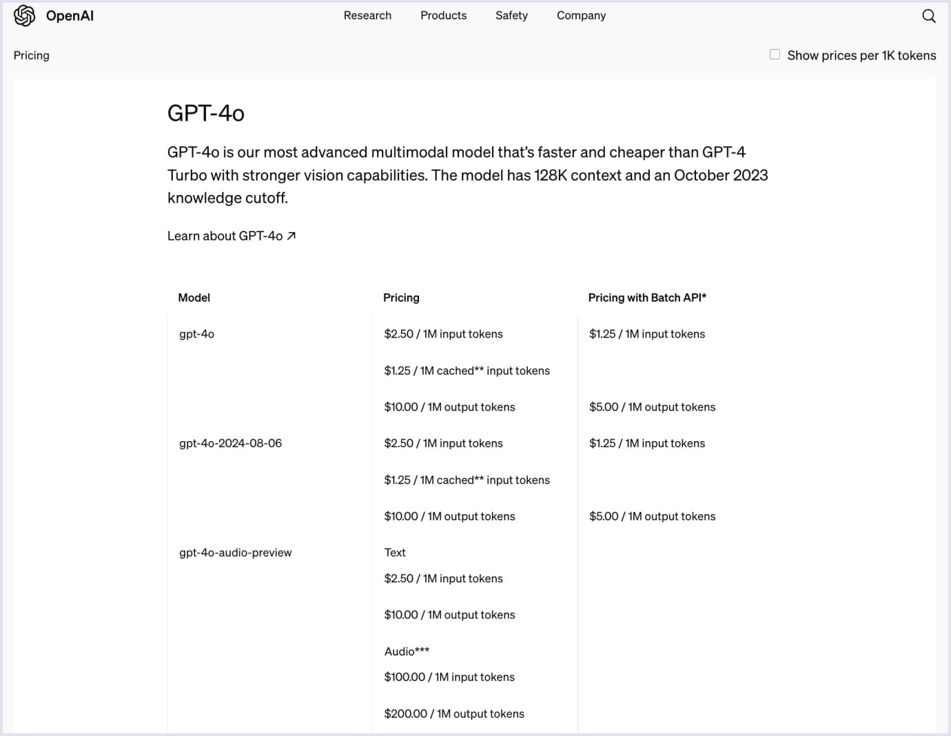 Example of credit-based pricing used by OpenAI