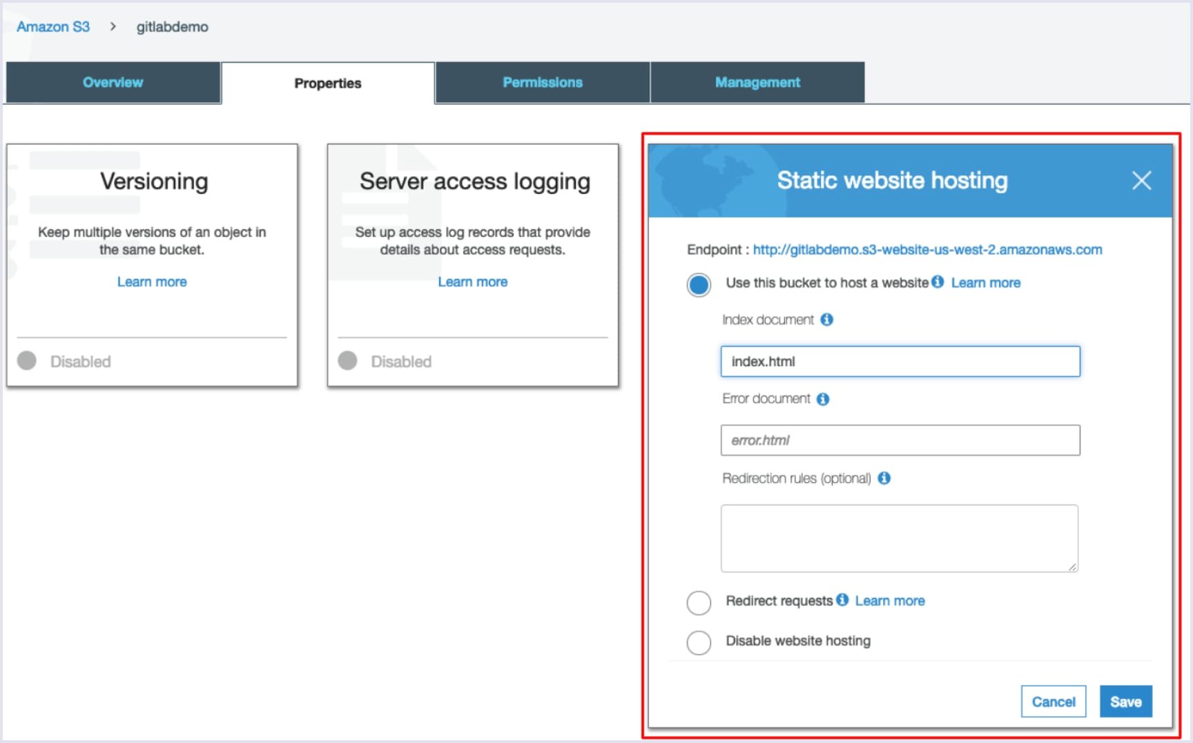 Static website hosting on Amazon S3