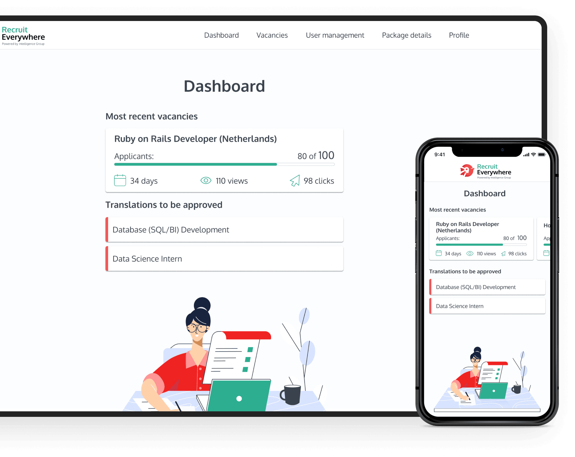 Dashboard of the online hiring platform