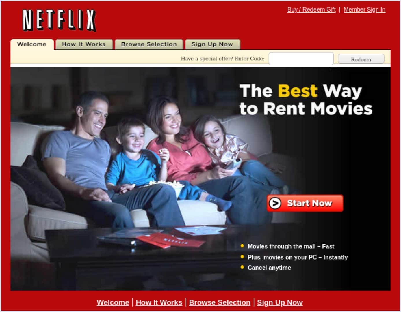 Netflix website in 2007