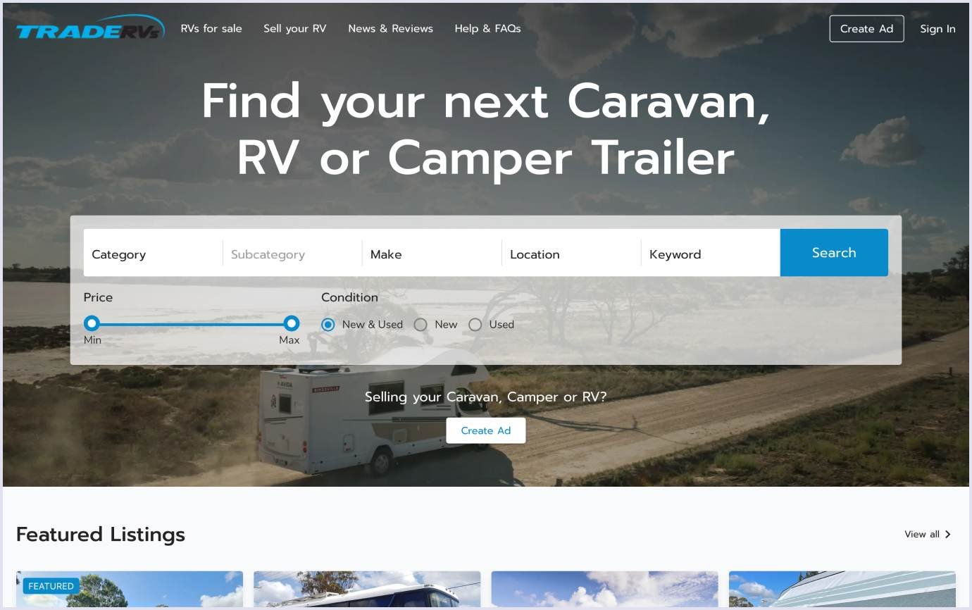 Advanced search by caravan selling website