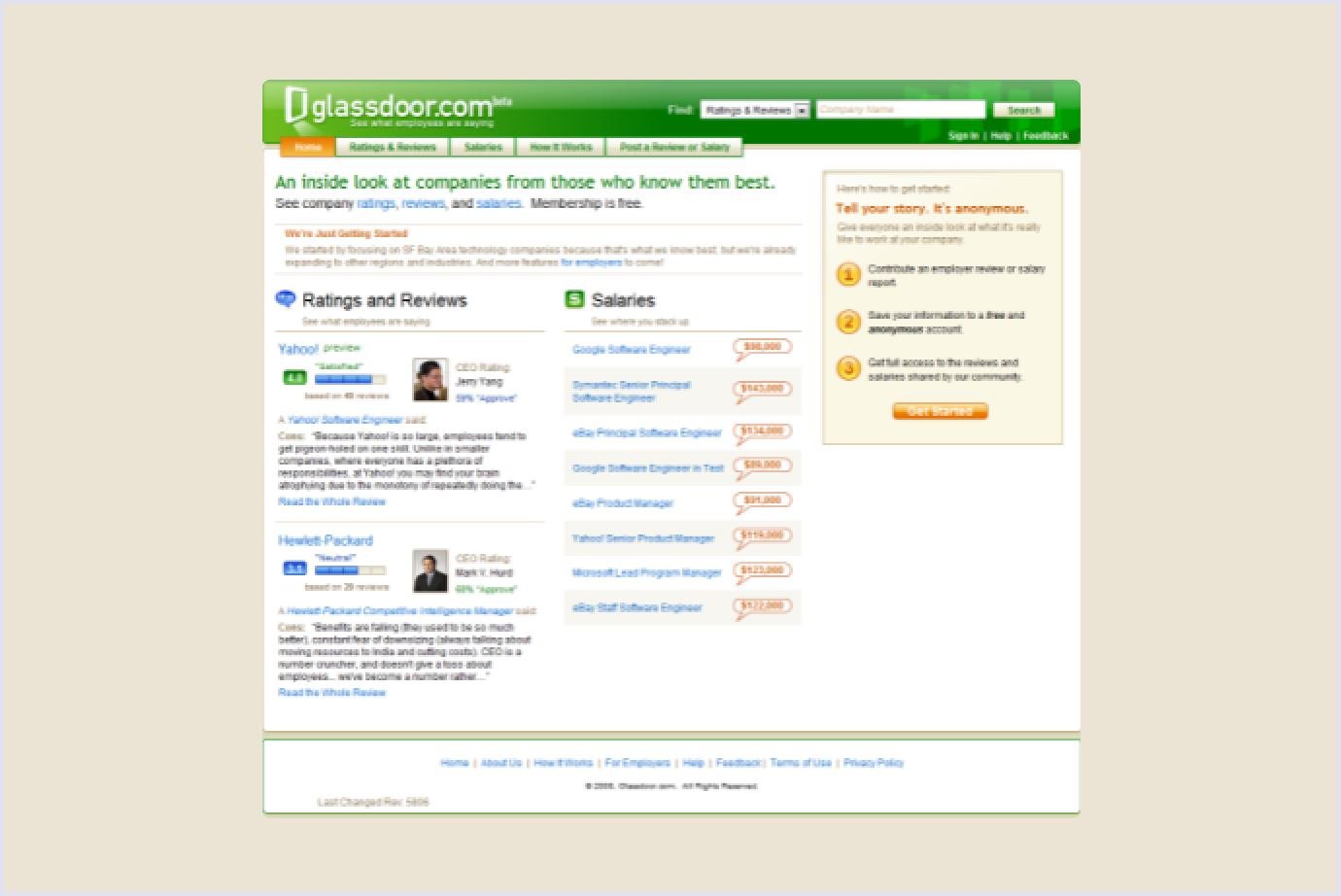 Glassdoor job board website 2008