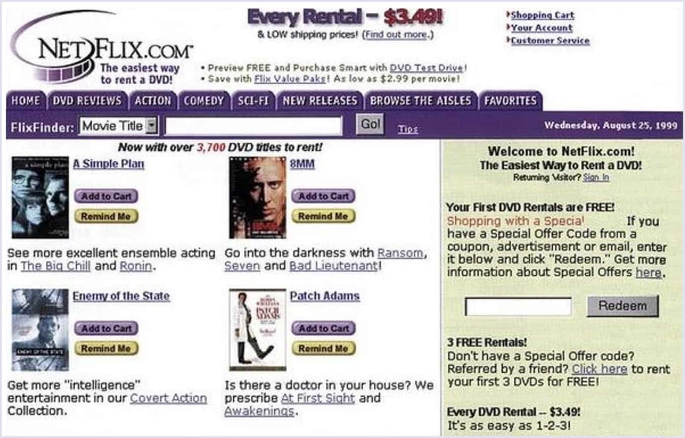 Netflix website in 1998
